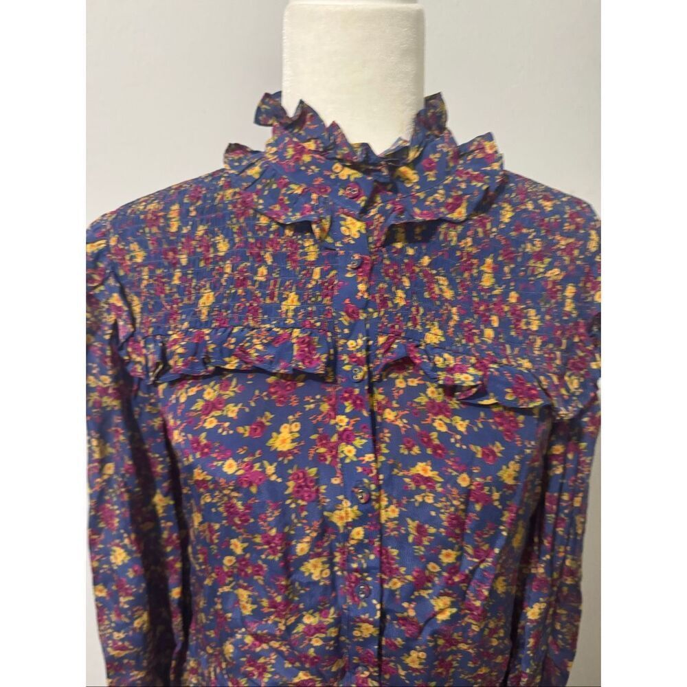 Gliner Farrar boho floral ruffle long sleeve button front Top M - Picture 9 of 9